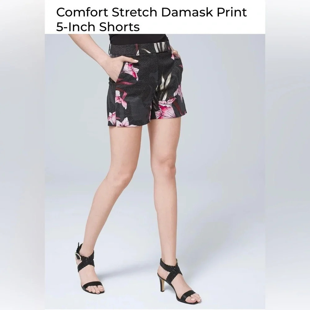 White House Black Market Damask Comfort Stretch 5” Short NWT Black Casual Size 2